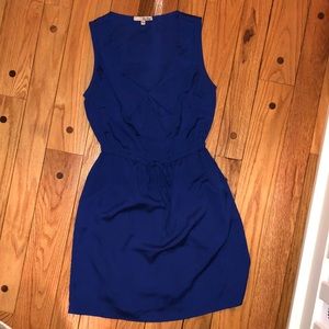 Blue V neck ruffle dress